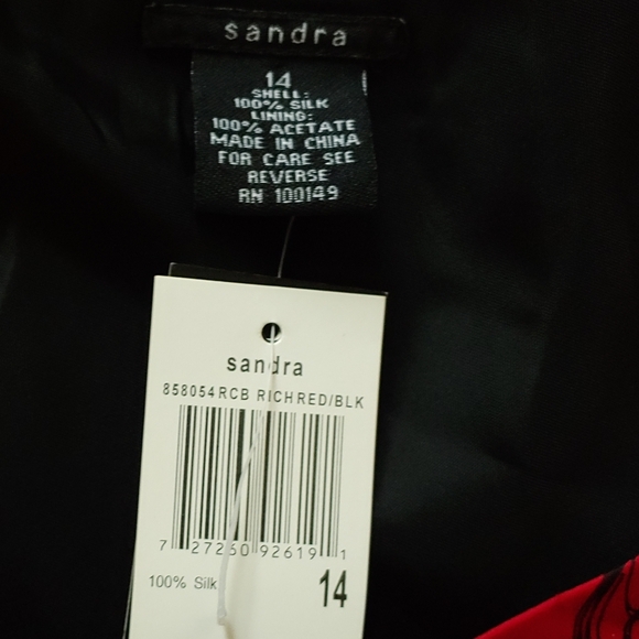 Sandra Silk Rich Red Black Midi Skirt - Picture 2 of 7